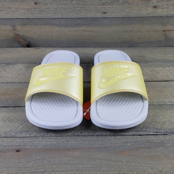 NEW Nike Benassi JDI Slides Sandals Yellow/White - Picture 5 of 8